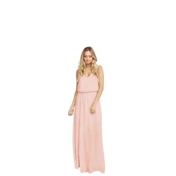 Show Me Your Mumu Woman's Kendall‎ Maxi Dress V Neck Slit Blouson Frosty Pink L - Picture 1 of 6
